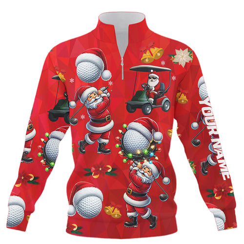 Funny Christmas Santa Golf Red pattern Quarter zip golf sweatshirt custom Christmas golf sweater tops