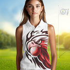sleeveless polo shirt custom Red Eagle golf ball white golf tops, team golf attire