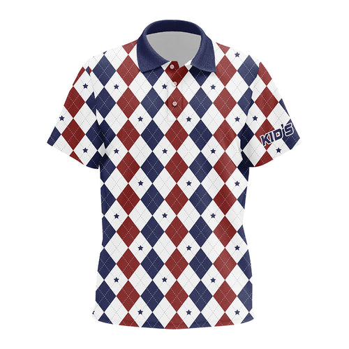 golf polo shirts custom red, white and blue argyle plaid pattern golf attire