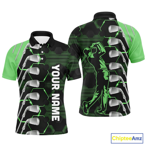 Green and Black golf clubs golf polo shirts custom name golf outfit, personalized golf gifts