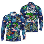 Funny golf polo shirt custom blue tropical flower Dinosaur golf shirts back nines matter