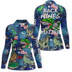 Funny golf polo shirt custom blue tropical flower Dinosaur pattern golf shirts back nines matter