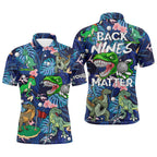 Funny golf polo shirt custom blue tropical flower Dinosaur golf shirts back nines matter