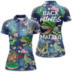 Funny golf polo shirt custom blue tropical flower Dinosaur pattern golf shirts back nines matter