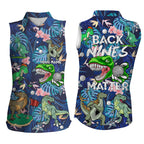 Funny sleeveless polo shirt custom blue tropical flower Dinosaur golf shirts back nines matter