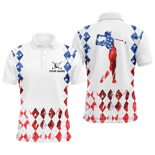 American flag argyle pattern matching golf polo shirts for couples custom patriotic golf outfits