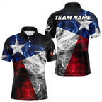 Smoke Texas Flag Black Bowling Polo, Quarter Zip shirt Custom patriotic Team bowling jersey