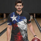 Smoke Texas Flag Black Bowling Polo, Quarter Zip shirt Custom patriotic Team bowling jersey