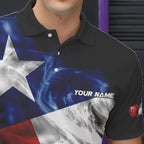 Smoke Texas Flag Black Bowling Polo, Quarter Zip shirt Custom patriotic Team bowling jersey