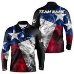 Smoke Texas Flag Black Bowling Polo, Quarter Zip shirt Custom patriotic Team bowling jersey