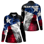 Smoke Texas Flag Black Bowling Polo, Quarter Zip shirt Custom patriotic Team bowling jersey