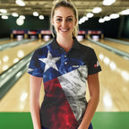Smoke Texas Flag Black Bowling Polo, Quarter Zip shirt Custom patriotic Team bowling jersey