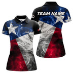 Smoke Texas Flag Black Bowling Polo, Quarter Zip shirt Custom patriotic Team bowling jersey