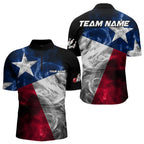 Smoke Texas Flag Black Bowling Polo, Quarter Zip shirt Custom patriotic Team bowling jersey