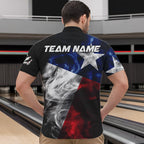 Smoke Texas Flag Black Bowling Polo, Quarter Zip shirt Custom patriotic Team bowling jersey