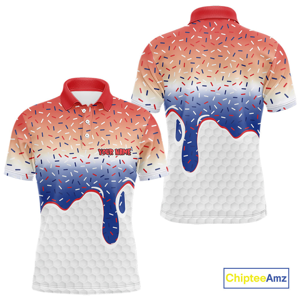 Red, white and blue dripping candy Golf polo shirts Custom funny Golf attire