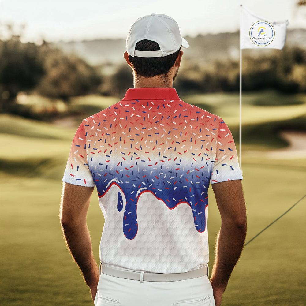 Red, white and blue dripping candy Golf polo shirts Custom funny Golf attire