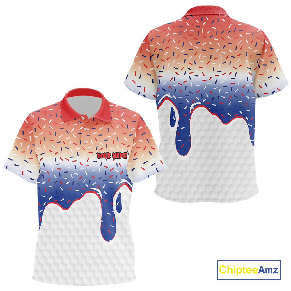Red, white and blue dripping candy golf polos shirt Custom funny Golf attire