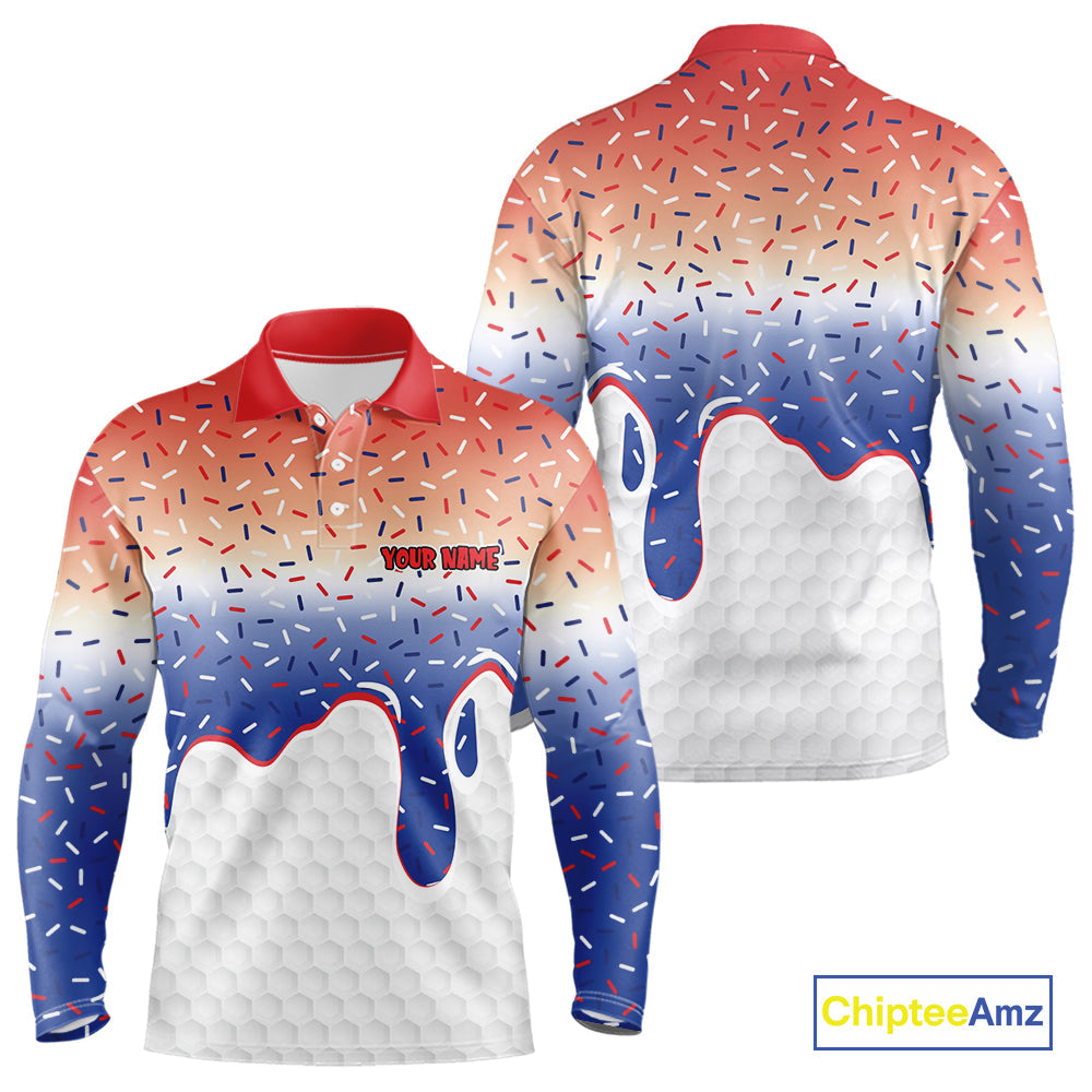 Red, white and blue dripping candy Golf polo shirts Custom funny Golf attire