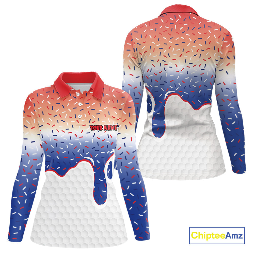 Red, white and blue dripping candy Golf polo shirts Custom funny Golf attire