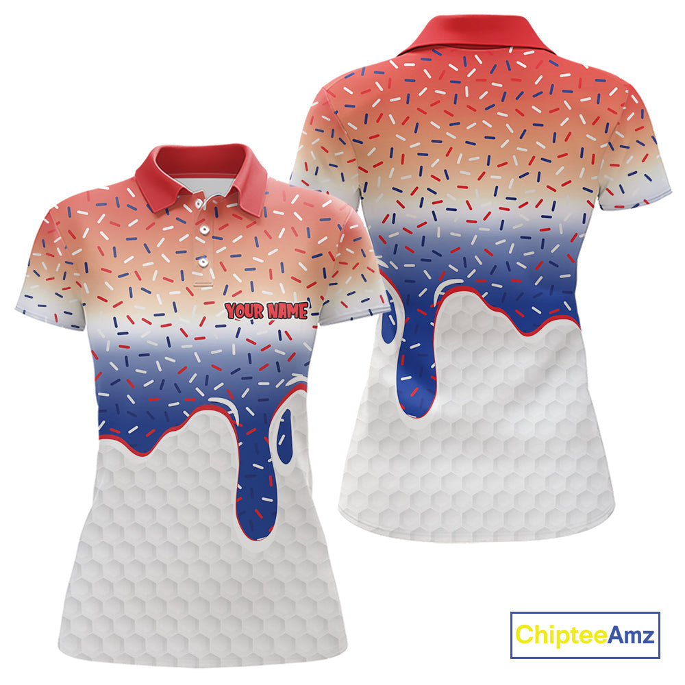 Red, white and blue dripping candy Golf polo shirts Custom funny Golf attire