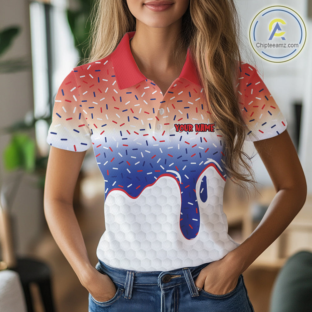 Red, white and blue dripping candy Golf polo shirts Custom funny Golf attire