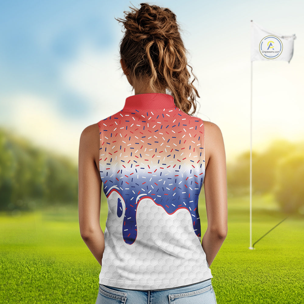 Red, white and blue dripping candy Sleeveless polos shirt Custom funny Golf attire