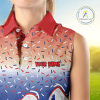 Red, white and blue dripping candy Sleeveless polos shirt Custom funny Golf attire