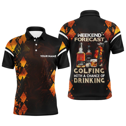 Golf and wine argyle golf polo shirt custom Weekend forecast golfing with a chance of drinking