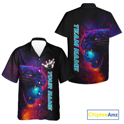 Colorful Panther Bowling Jerseys Bowling Hawaiian Shirt Custom Bowling Team shirts for bowlers
