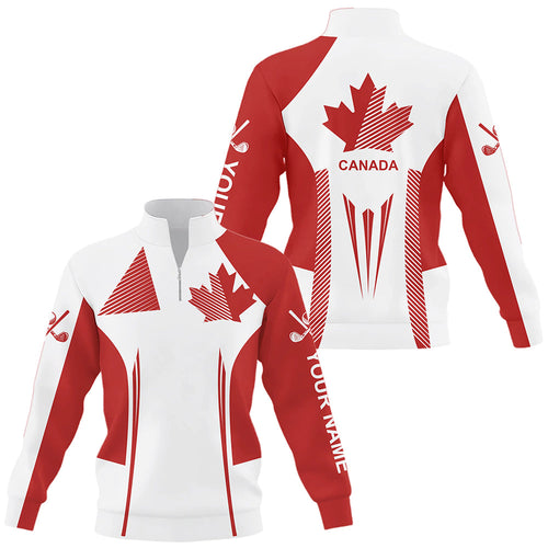 Personalized Canada flag Quarter zip golf sweatshirt, patriotic golf sweater gifts for golf lover
