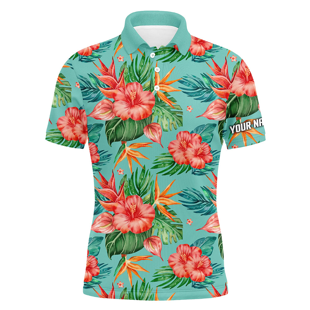 golf polos shirts custom green tropical flower hibiscus pattern golf tops