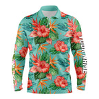 golf polos shirts custom green tropical flower hibiscus pattern golf tops