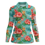golf polos shirts custom name green tropical flower hibiscus pattern golf tops