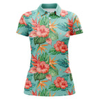 golf polos shirts custom name green tropical flower hibiscus pattern golf tops