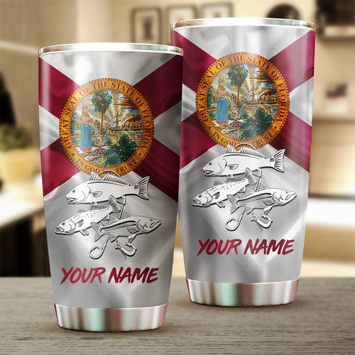 1PC Inshore Slam Snook, Redfish,Trout fishing Florida State Flag Custom name Stainless Steel Fishing Tumbler Cup Persona