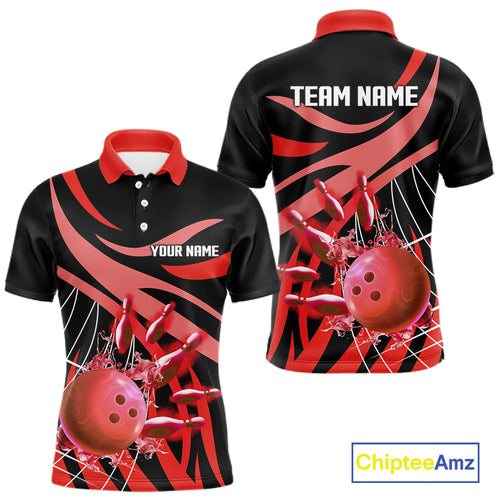 Red flame bowling 1/4 zip, polo bowling shirts Custom Team bowling shirts