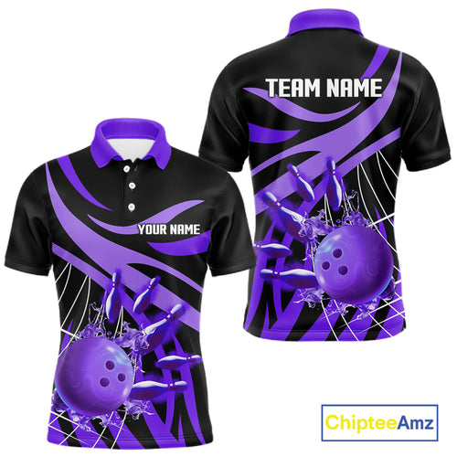 Purple flame bowling 1/4 zip, polo bowling shirts Custom Team bowling shirts