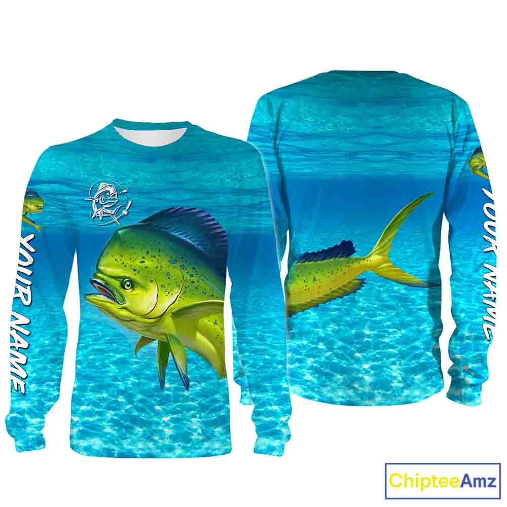 Mahi mahi (Dorado) Fishing Customize Name Fishing Water Camo All Over Printed Shirts Personalized Fishing Gift For Adult