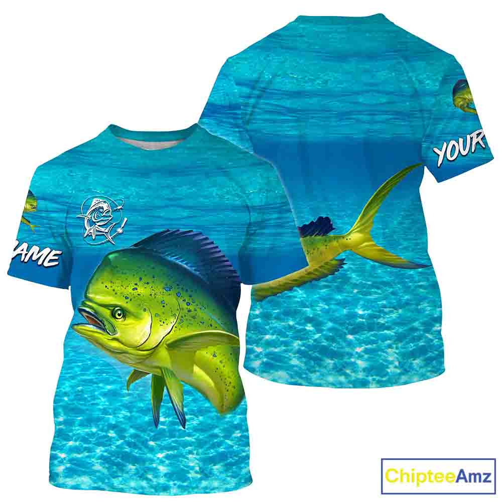 Mahi mahi (Dorado) Fishing Customize Name Fishing Water Camo All Over Printed Shirts Personalized Fishing Gift For Adult