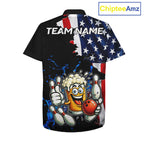 Funny Beer Bowling Hawaiian Shirts Custom US Flag Patriotic Team Bowling Jerseys Uniforms