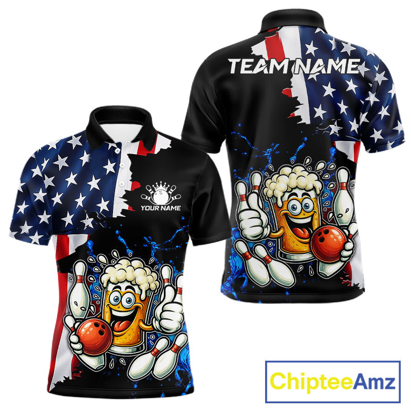 Funny Beer Bowling Shirts Custom US Flag Patriotic Team Bowling Jerseys Uniforms