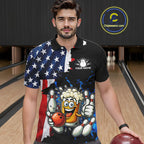 Funny Beer Bowling Shirts Custom US Flag Patriotic Team Bowling Jerseys Uniforms