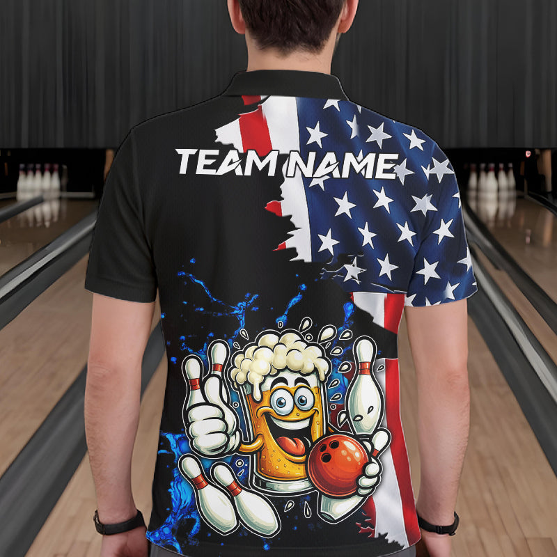 Funny Beer Bowling Shirts Custom US Flag Patriotic Team Bowling Jerseys Uniforms