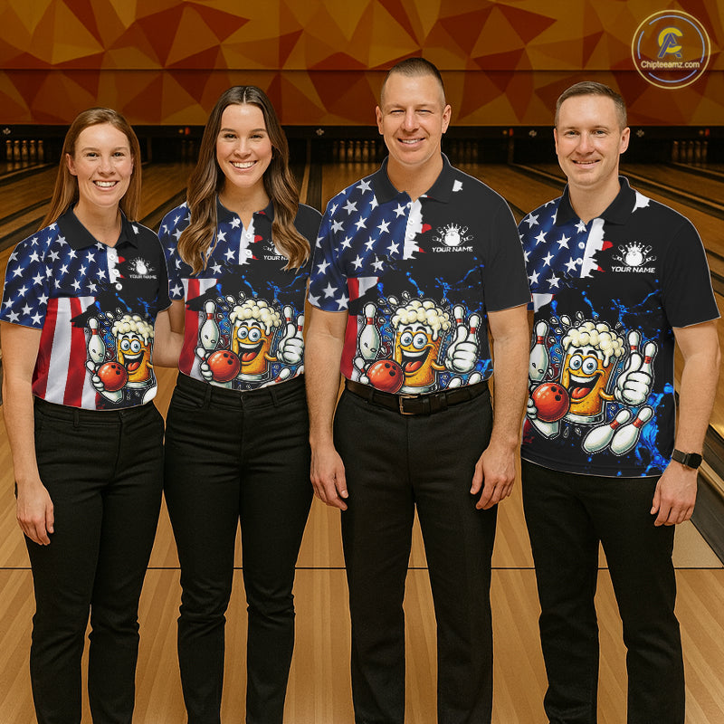 Funny Beer Bowling Shirts Custom US Flag Patriotic Team Bowling Jerseys Uniforms