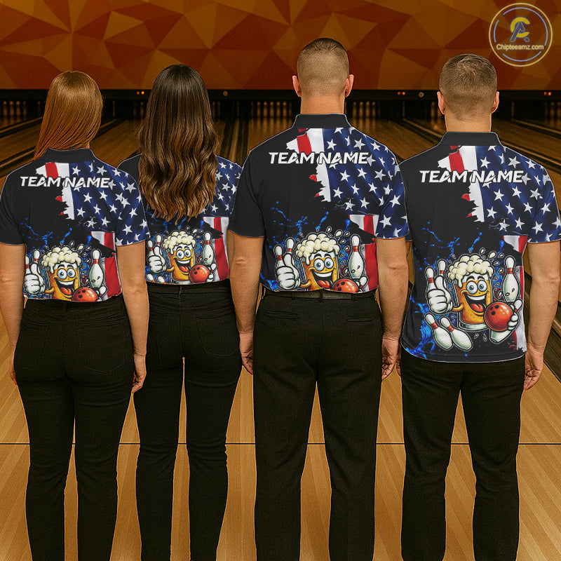 Funny Beer Bowling Shirts Custom US Flag Patriotic Team Bowling Jerseys Uniforms