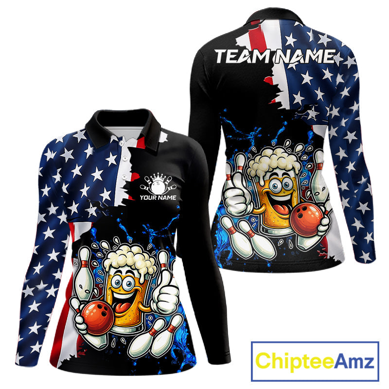 Funny Beer Bowling Shirts Custom US Flag Patriotic Team Bowling Jerseys Uniforms