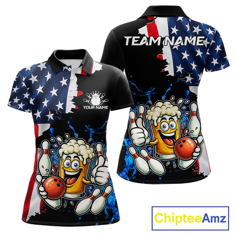 Funny Beer Bowling Shirts Custom US Flag Patriotic Team Bowling Jerseys Uniforms