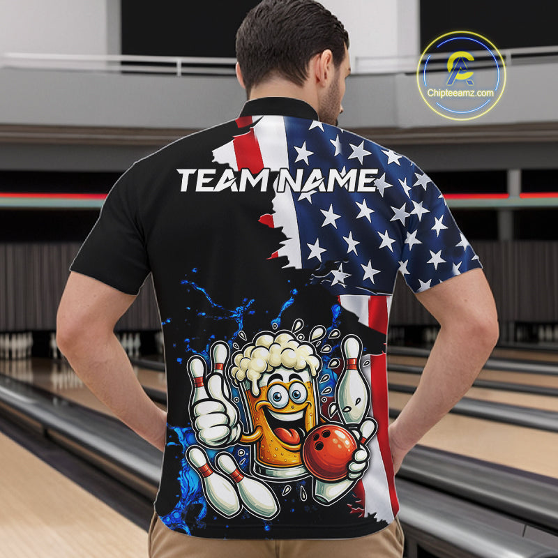 Funny Beer Bowling Shirts Custom US Flag Patriotic Team Bowling Jerseys Uniforms