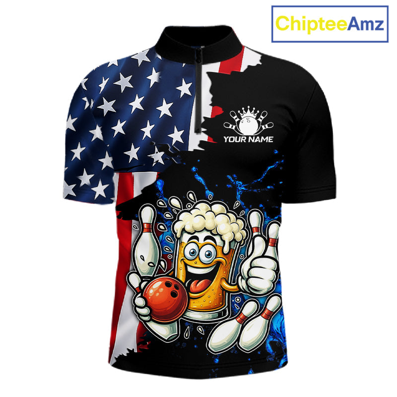 Funny Beer Bowling Shirts Custom US Flag Patriotic Team Bowling Jerseys Uniforms